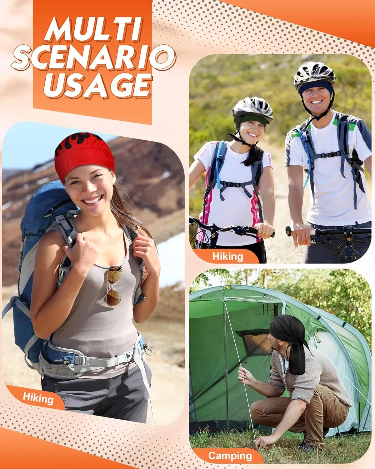 15 Pcs Do Rag Skull Cap Cooling Helmet Liner Sweat Wicking Head Wraps Bandana Beanie Bicycle Helmet Liner for Men Women