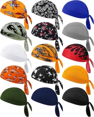 15 Pcs Do Rag Skull Cap Cooling Helmet Liner Sweat Wicking Head Wraps Bandana Beanie Bicycle Helmet Liner for Men Women