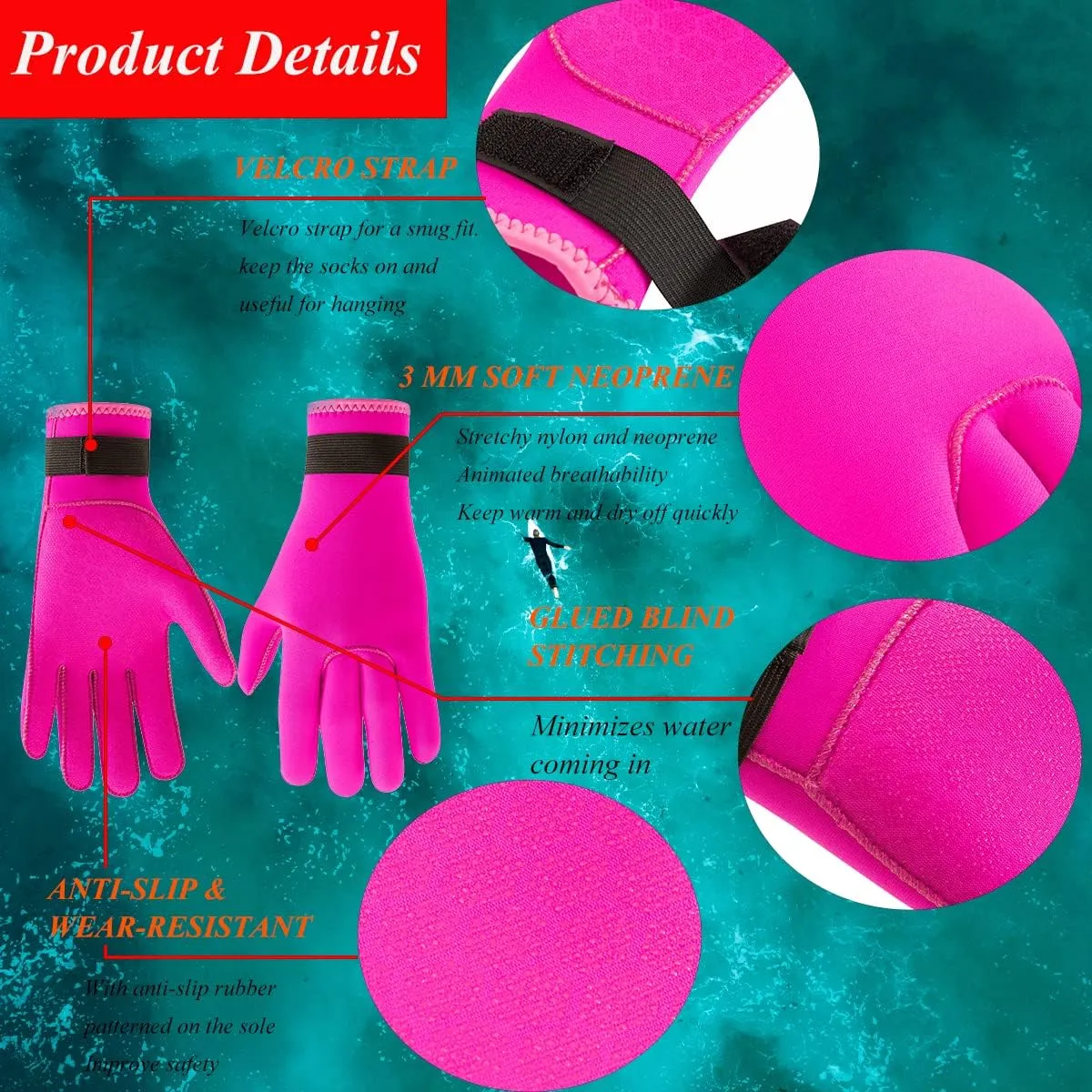 3mm Wetsuit Gloves Neoprene Diving Gloves Thermal Anti-Slip Scuba Gloves for Men Women Snorkeling Water Skiing Swimming Surfing Fishing