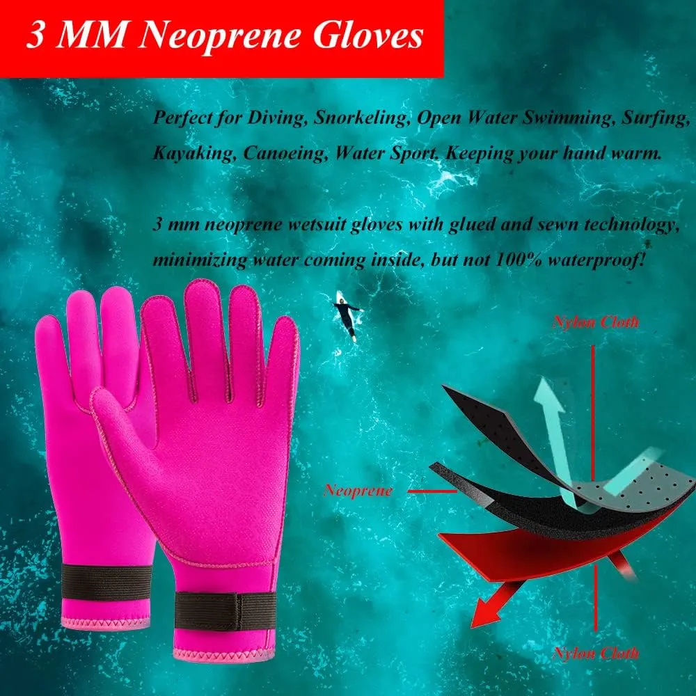 3mm Wetsuit Gloves Neoprene Diving Gloves Thermal Anti-Slip Scuba Gloves for Men Women Snorkeling Water Skiing Swimming Surfing Fishing