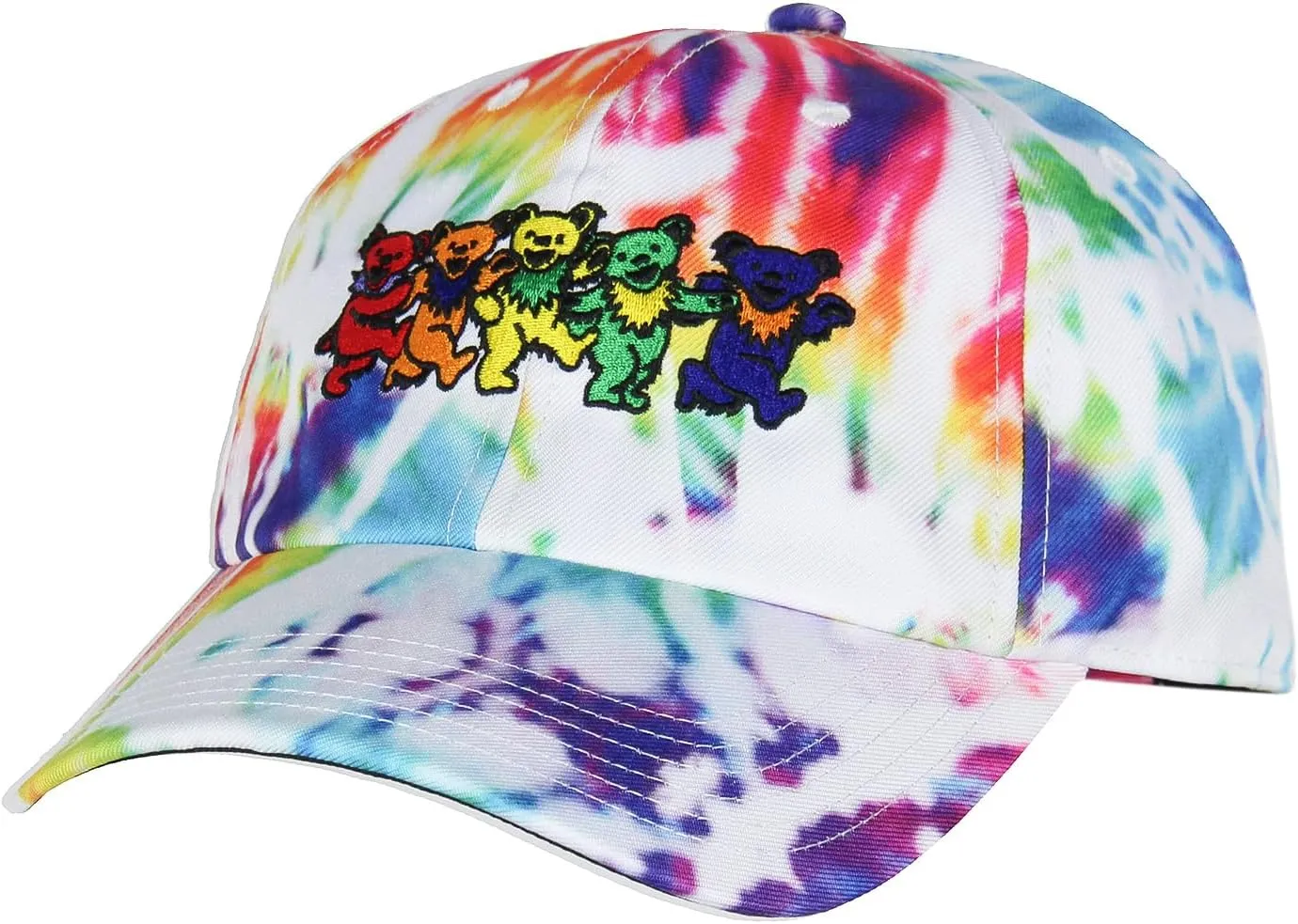 Bioworld Grateful Dead Embroidered Dancing Bears Tie-Dye Adjustable Snapback Adult Dad Hat Cap OSFM Multicolored