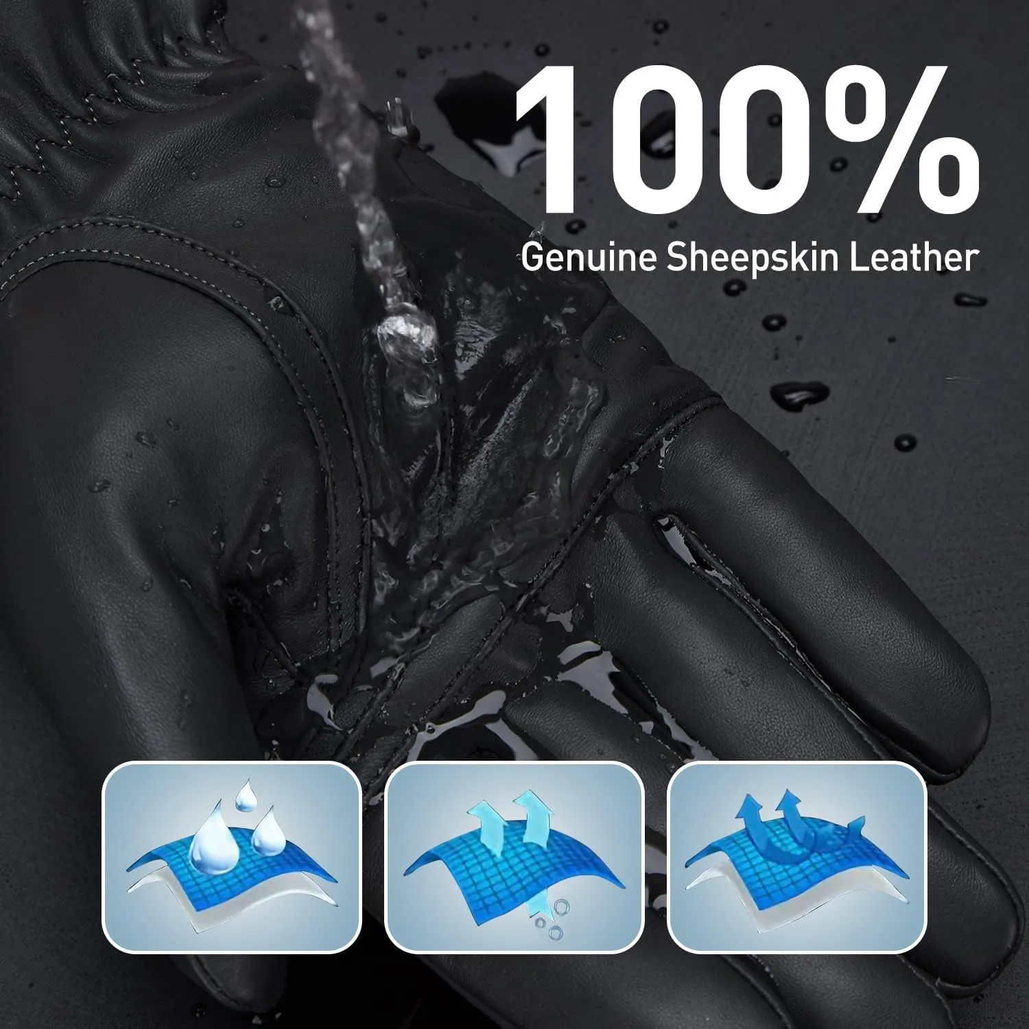 BISON DENIM Winter Genuine Sheepskin Leather Gloves for Men, Touchscreen Texting Warm Cashmere Lined Gloves for Driving