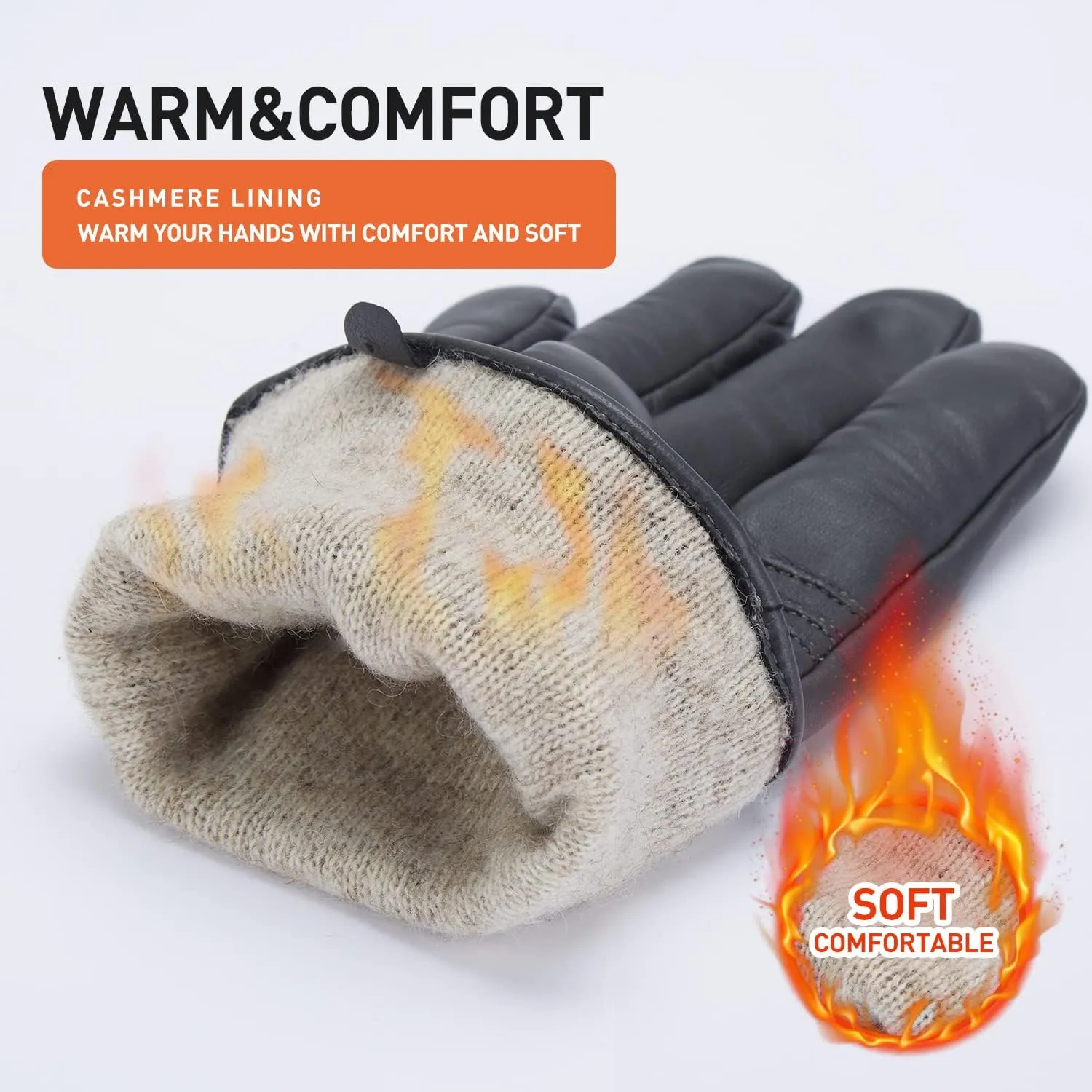 BISON DENIM Winter Genuine Sheepskin Leather Gloves for Men, Touchscreen Texting Warm Cashmere Lined Gloves for Driving
