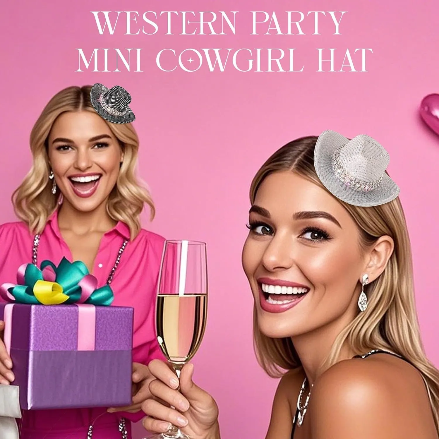 Bohend Mini Western Cowboy Hats Glitter Cowgirl Hat Hair Clips Disco Party Decors Cosplay Costume Accessories 3Pcs