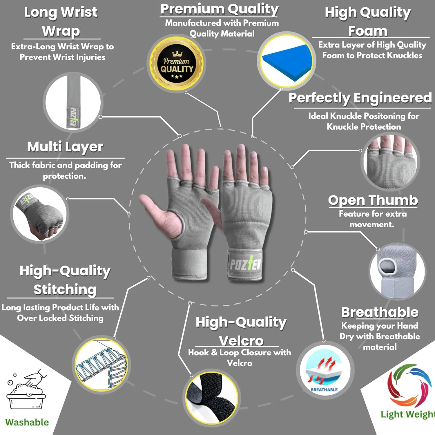Boxing Hand Wraps for Men & Women - Boxing Quick Wraps Inner Gloves Kickboxing Handwraps for Boxing Gloves Gear Knuckle Support Elastic Wrist Straps for Training MMA Shadowboxing Muay Thai