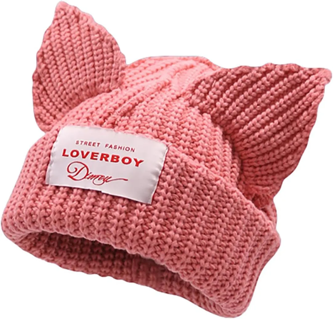Cat Ear Hat Cute Beanie Hat Knit Wool Cap Warm Slouchy Crochet Hat