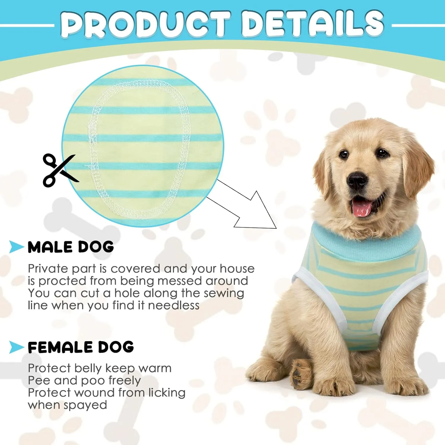 Dog Recovery Suit, Puppy Surgical Pajamas Bodysuit for Dogs Cats After Spay Neuter Surgery Abdominal Wound Bandages, Striped Onesie Pant for Shedding Skin Disease, Anti-Licking Cone Alternative M