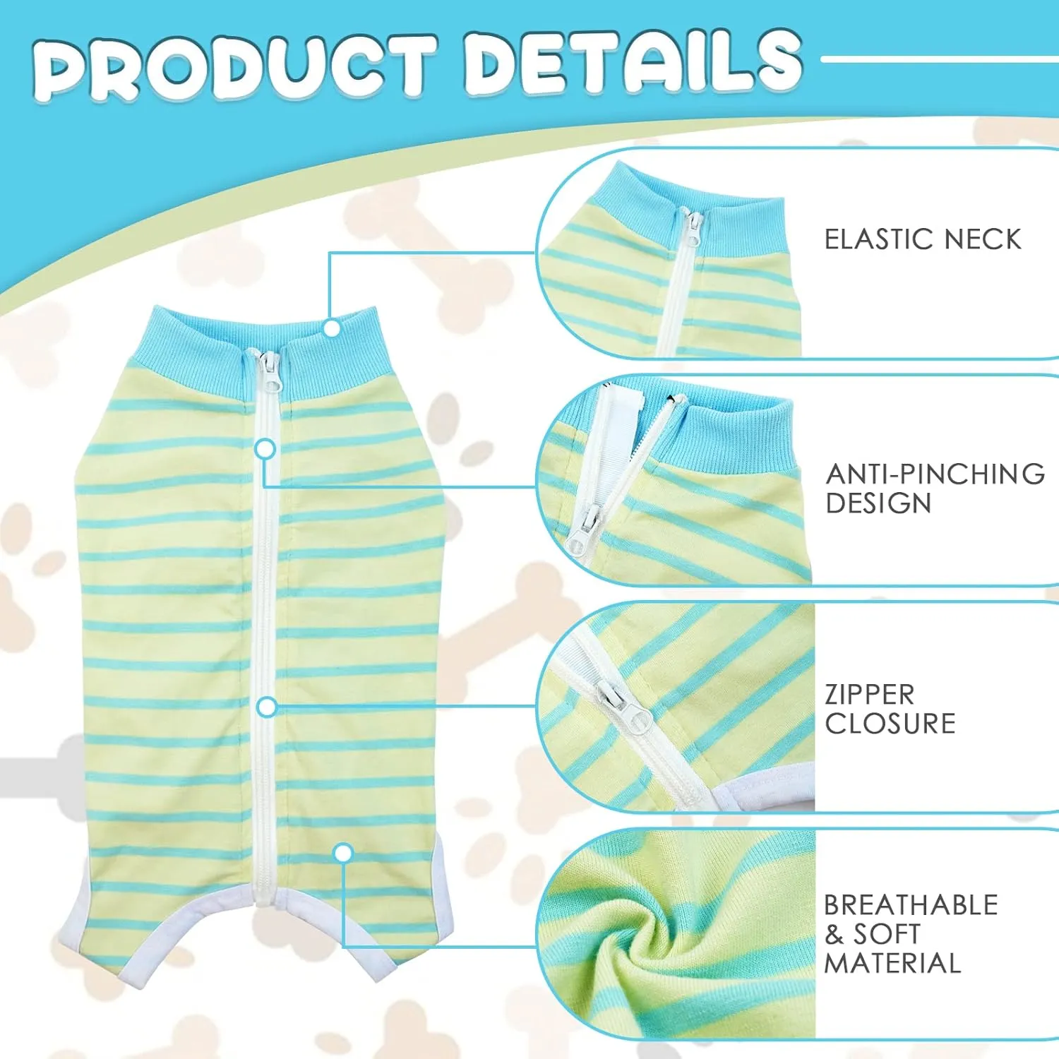 Dog Recovery Suit, Puppy Surgical Pajamas Bodysuit for Dogs Cats After Spay Neuter Surgery Abdominal Wound Bandages, Striped Onesie Pant for Shedding Skin Disease, Anti-Licking Cone Alternative M