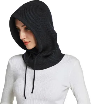 Facecozy Winter Hats for Women, Wool Blend Hooded Scarf Hat for Women Balaclava Knit Skull Cap Beanie Hat Men Neck Gaiters