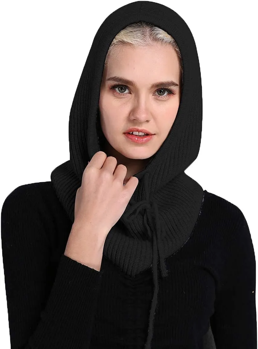 Facecozy Winter Hats for Women, Wool Blend Hooded Scarf Hat for Women Balaclava Knit Skull Cap Beanie Hat Men Neck Gaiters