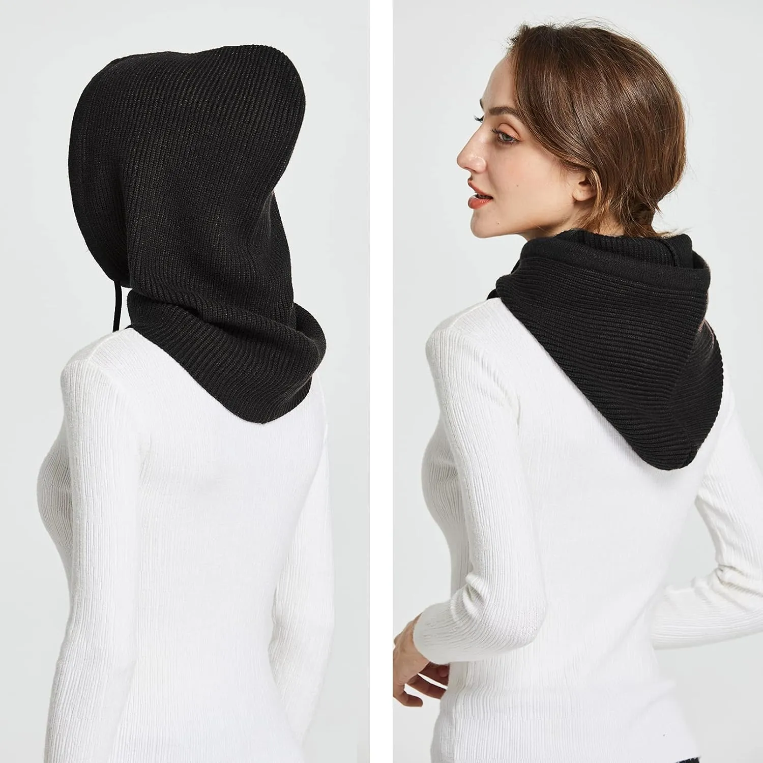 Facecozy Winter Hats for Women, Wool Blend Hooded Scarf Hat for Women Balaclava Knit Skull Cap Beanie Hat Men Neck Gaiters