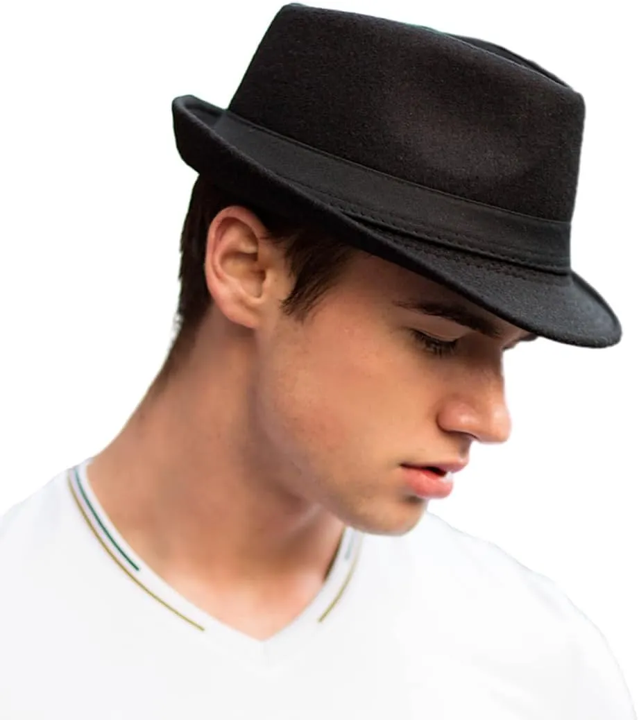 Felt Trilby Fedora Hat Short Brim Panama Jazz Hat 20s Bowler Gatsby Cap for Men Women