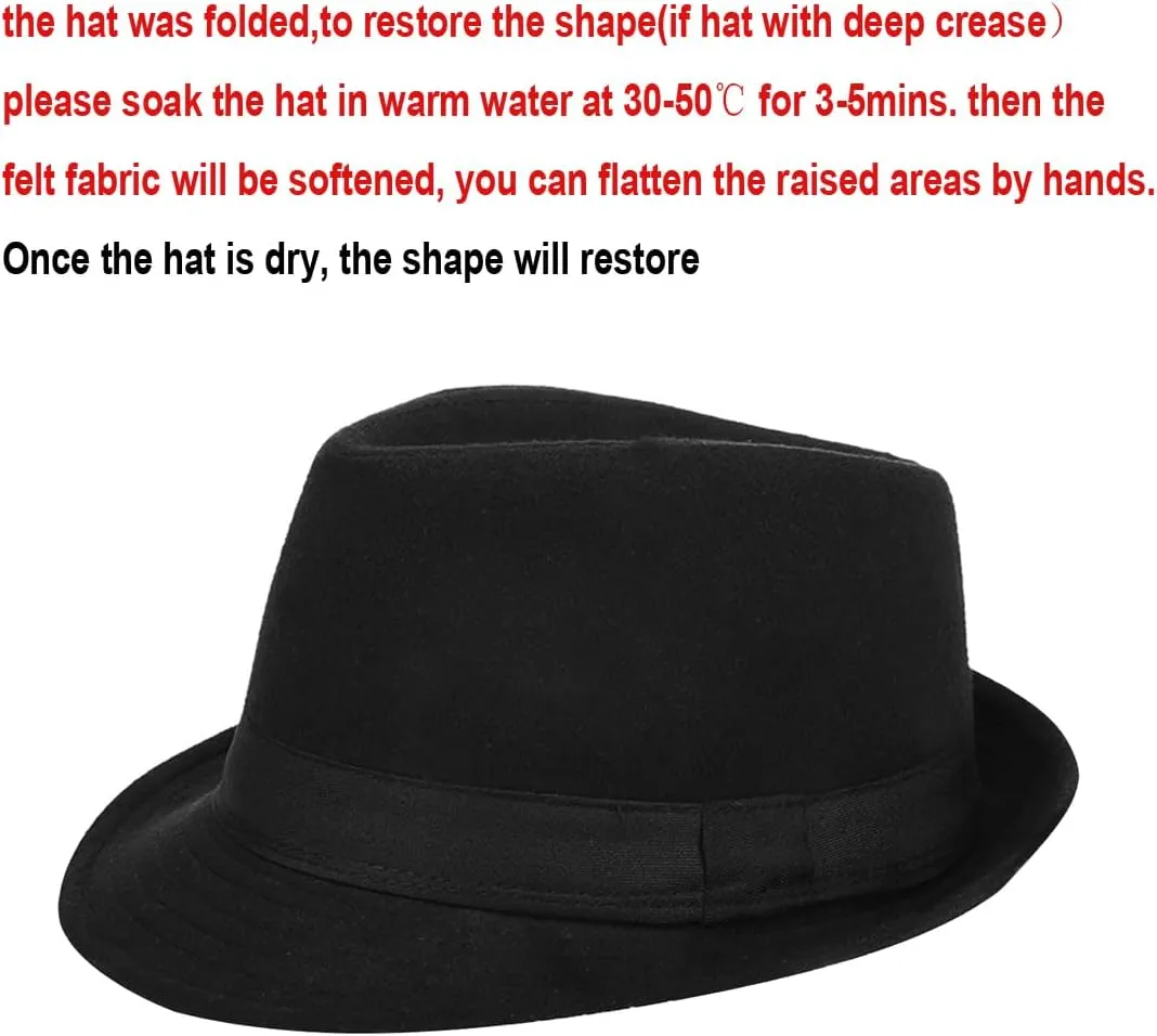 Felt Trilby Fedora Hat Short Brim Panama Jazz Hat 20s Bowler Gatsby Cap for Men Women