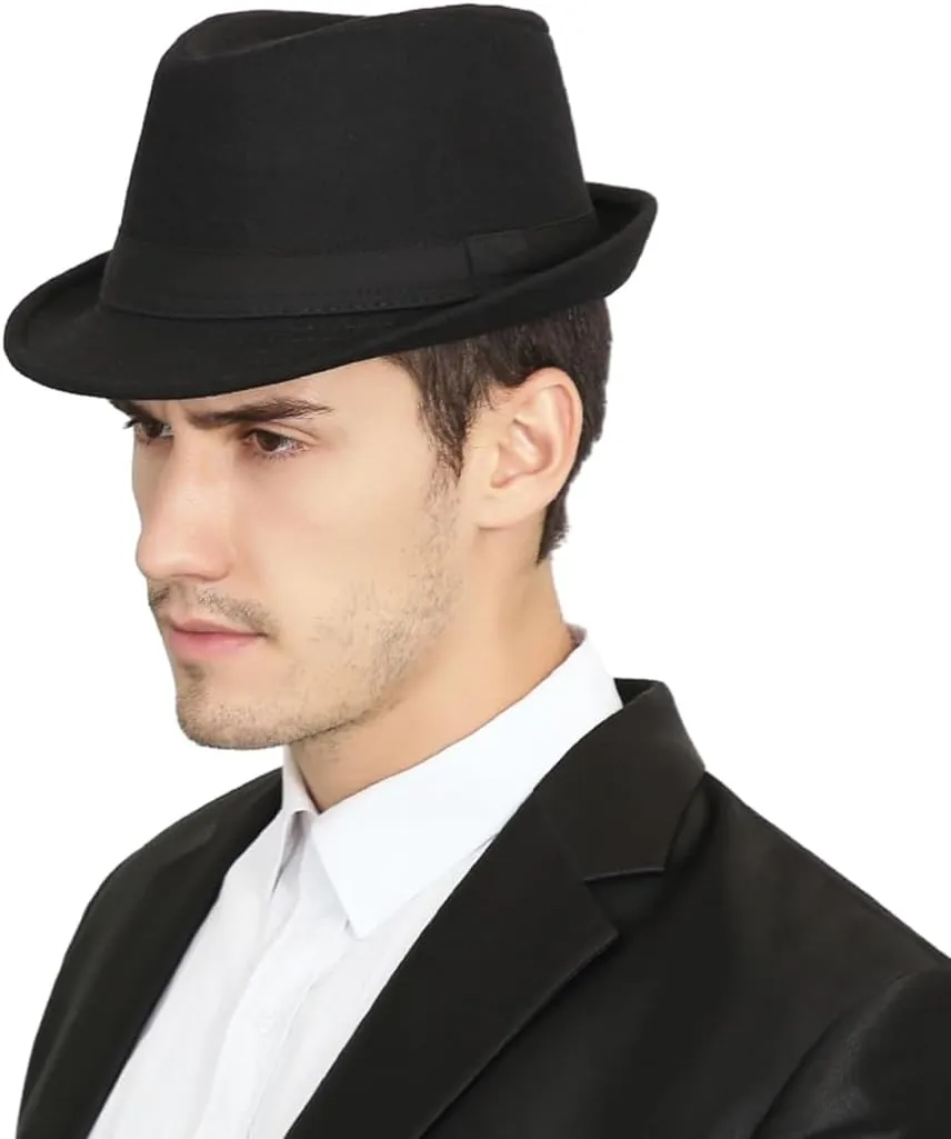 Felt Trilby Fedora Hat Short Brim Panama Jazz Hat 20s Bowler Gatsby Cap for Men Women