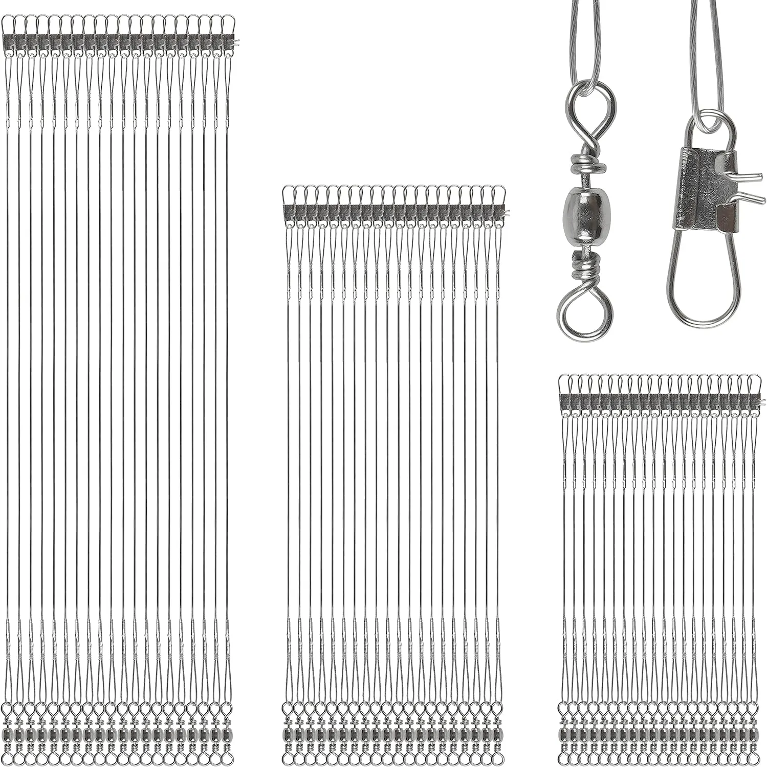 Fishing Leaders Saltwater,60pcs Stainless Steel Wire Leaders with Swivels Snap High Strength Fishing Line Leader for Connect Fishing Tackle Lure Bait Rig Hooks,6/8/10inch