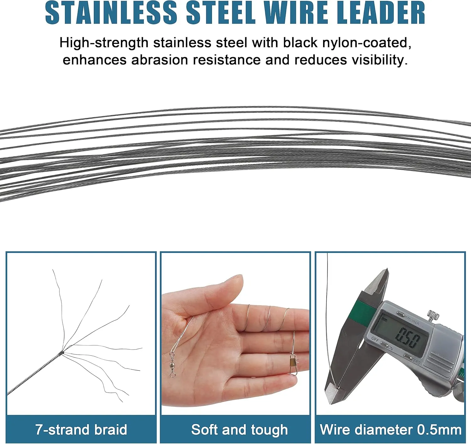 Fishing Leaders Saltwater,60pcs Stainless Steel Wire Leaders with Swivels Snap High Strength Fishing Line Leader for Connect Fishing Tackle Lure Bait Rig Hooks,6/8/10inch