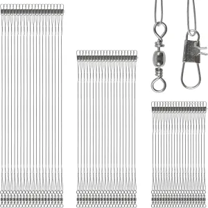 Fishing Leaders Saltwater,60pcs Stainless Steel Wire Leaders with Swivels Snap High Strength Fishing Line Leader for Connect Fishing Tackle Lure Bait Rig Hooks,6/8/10inch