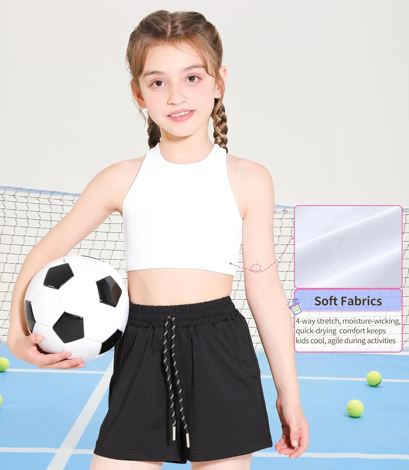 Girls Training Bra Scoop Neck Sports Bra for Teens Kids Strappy Back Dance Yoga Crop Tops