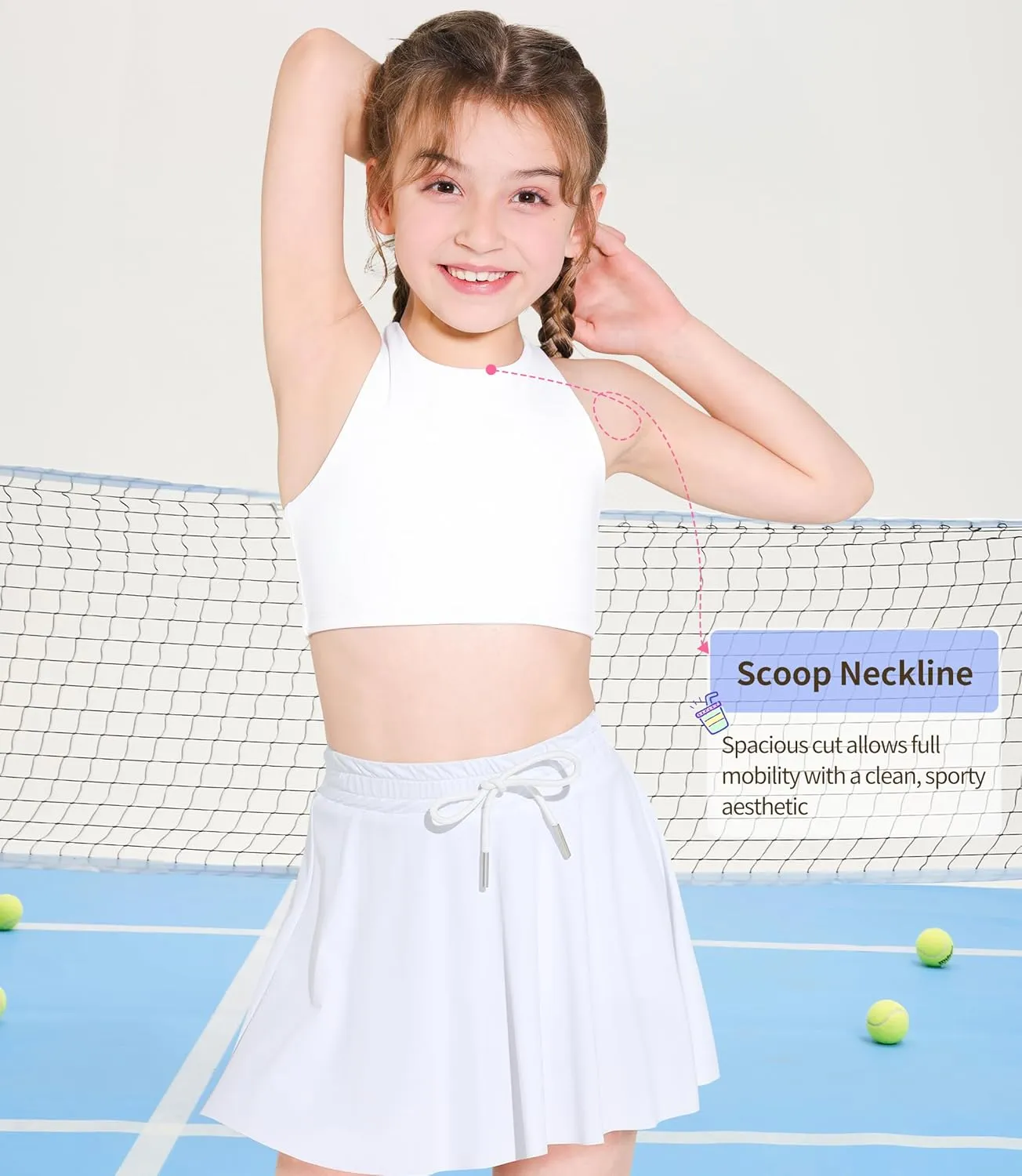 Girls Training Bra Scoop Neck Sports Bra for Teens Kids Strappy Back Dance Yoga Crop Tops