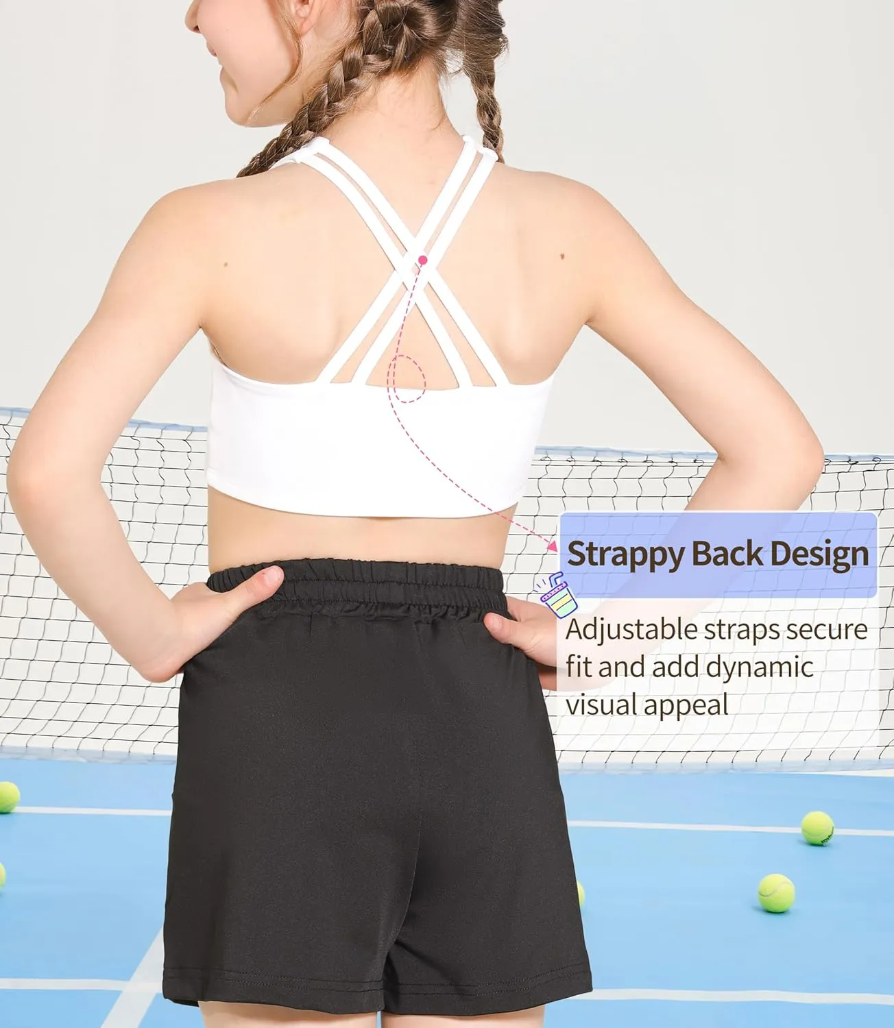 Girls Training Bra Scoop Neck Sports Bra for Teens Kids Strappy Back Dance Yoga Crop Tops