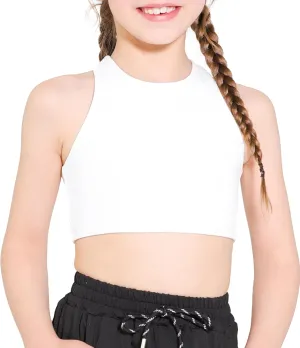 Girls Training Bra Scoop Neck Sports Bra for Teens Kids Strappy Back Dance Yoga Crop Tops