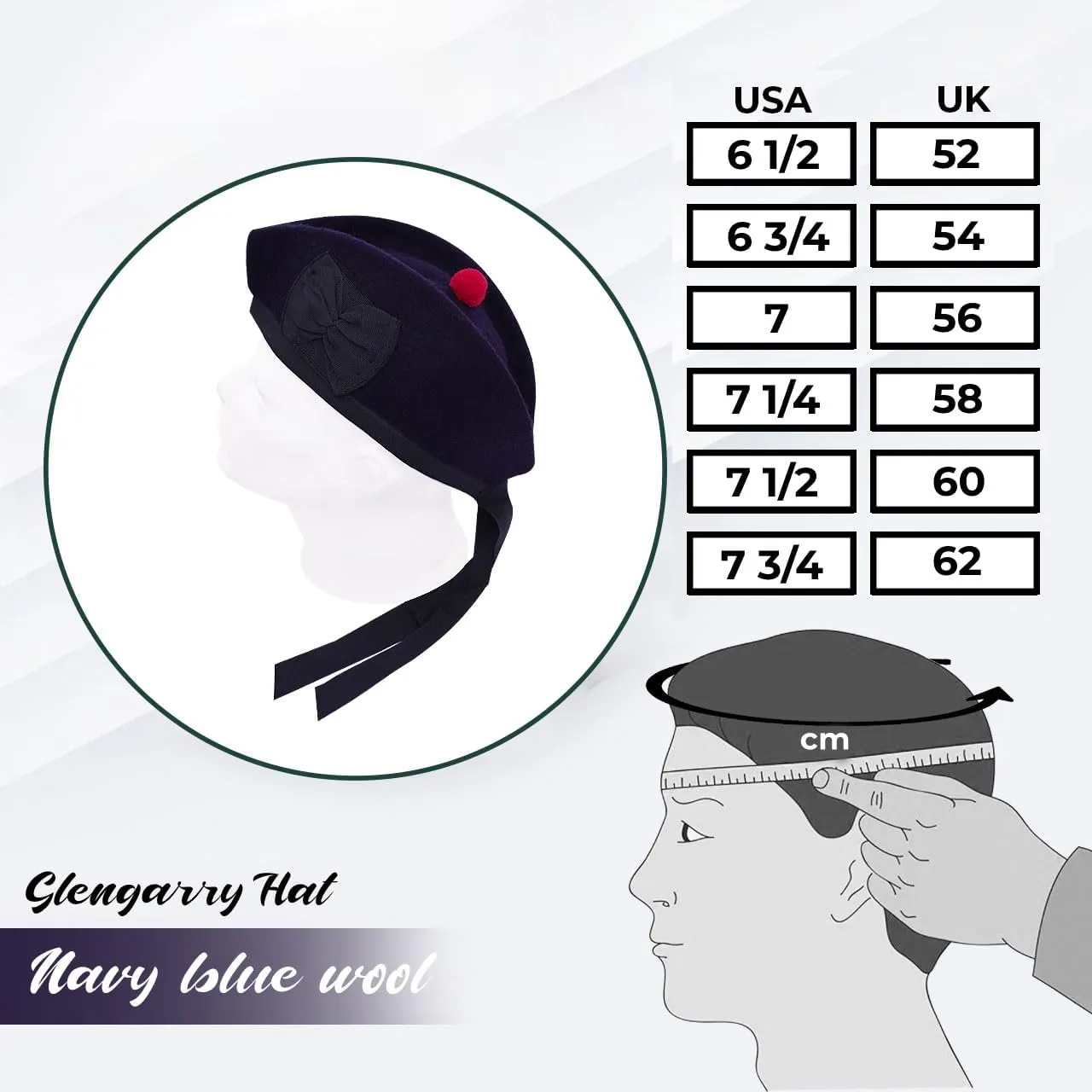 Glengarry Cap-Traditional Scottish Hat,100% Wool, Acrylic Wool Tartan,Kilts/Bagpipes Accessories,Polyester Cotton Ribbon