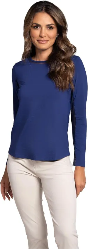 IBKUL Sun Protective UPF 50 Icefil Cooling Long Sleeve Crew Neck Top with Under Arm Mesh  83000