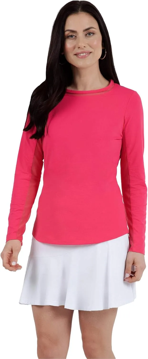 IBKUL Sun Protective UPF 50 Icefil Cooling Long Sleeve Crew Neck Top with Under Arm Mesh  83000
