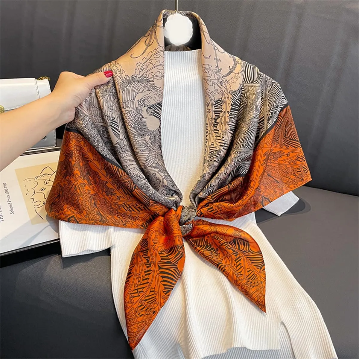 K-Elewon Large Square Scarf 43" Silk Scarf Fashion Scarves Silk Feeling Hair Wrapping Scarfs Night Sleeping Headscarf
