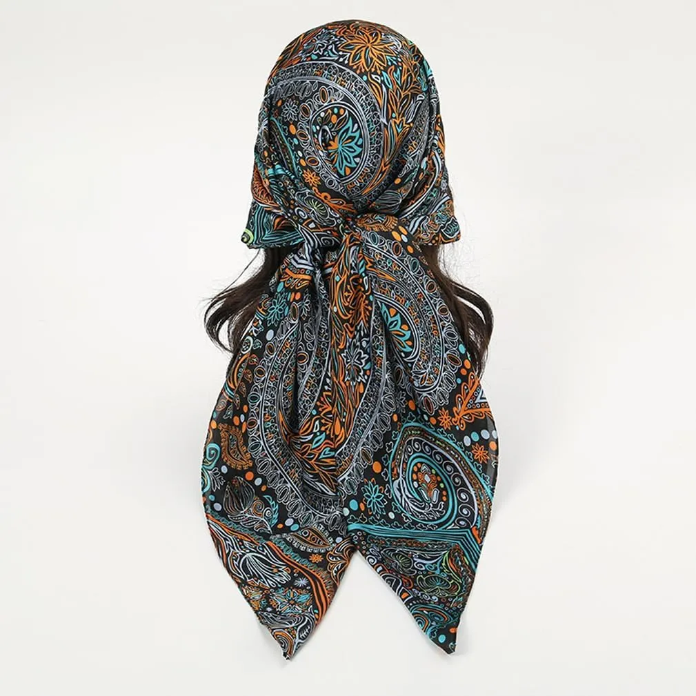 K-Elewon Large Square Scarf 43" Silk Scarf Fashion Scarves Silk Feeling Hair Wrapping Scarfs Night Sleeping Headscarf