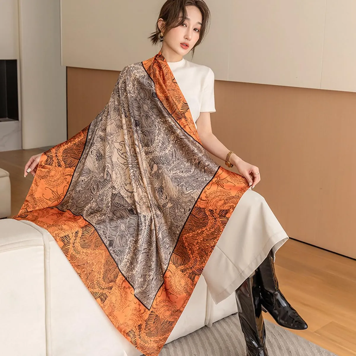 K-Elewon Large Square Scarf 43" Silk Scarf Fashion Scarves Silk Feeling Hair Wrapping Scarfs Night Sleeping Headscarf