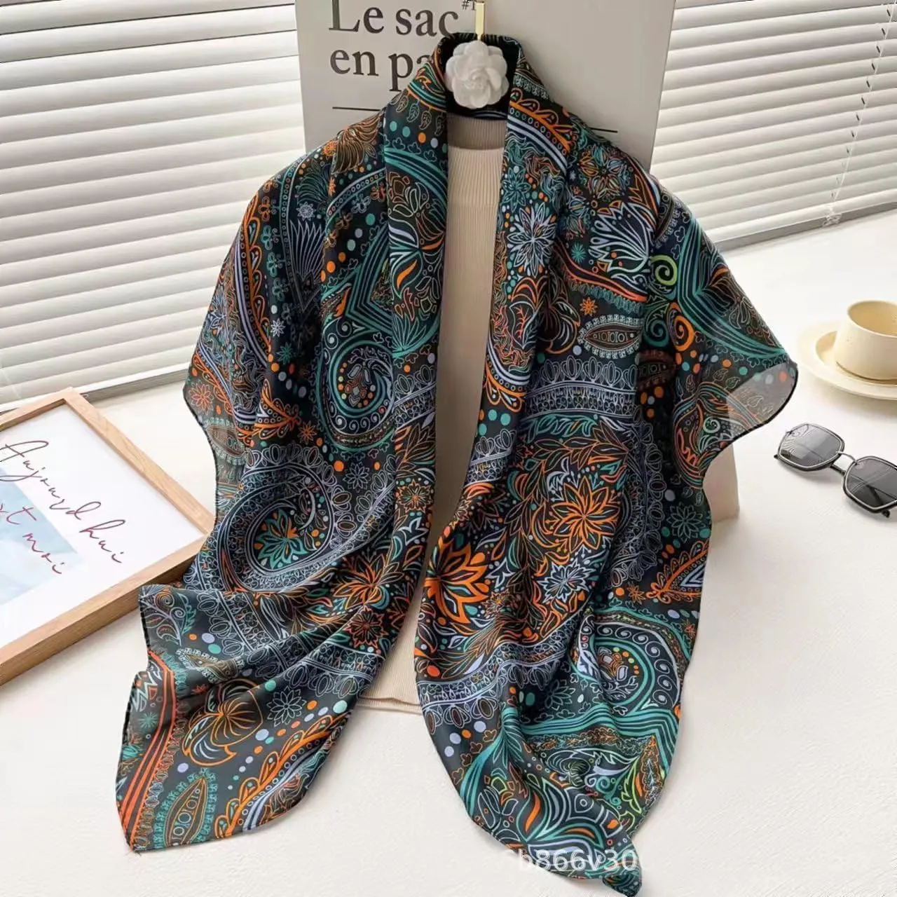K-Elewon Large Square Scarf 43" Silk Scarf Fashion Scarves Silk Feeling Hair Wrapping Scarfs Night Sleeping Headscarf