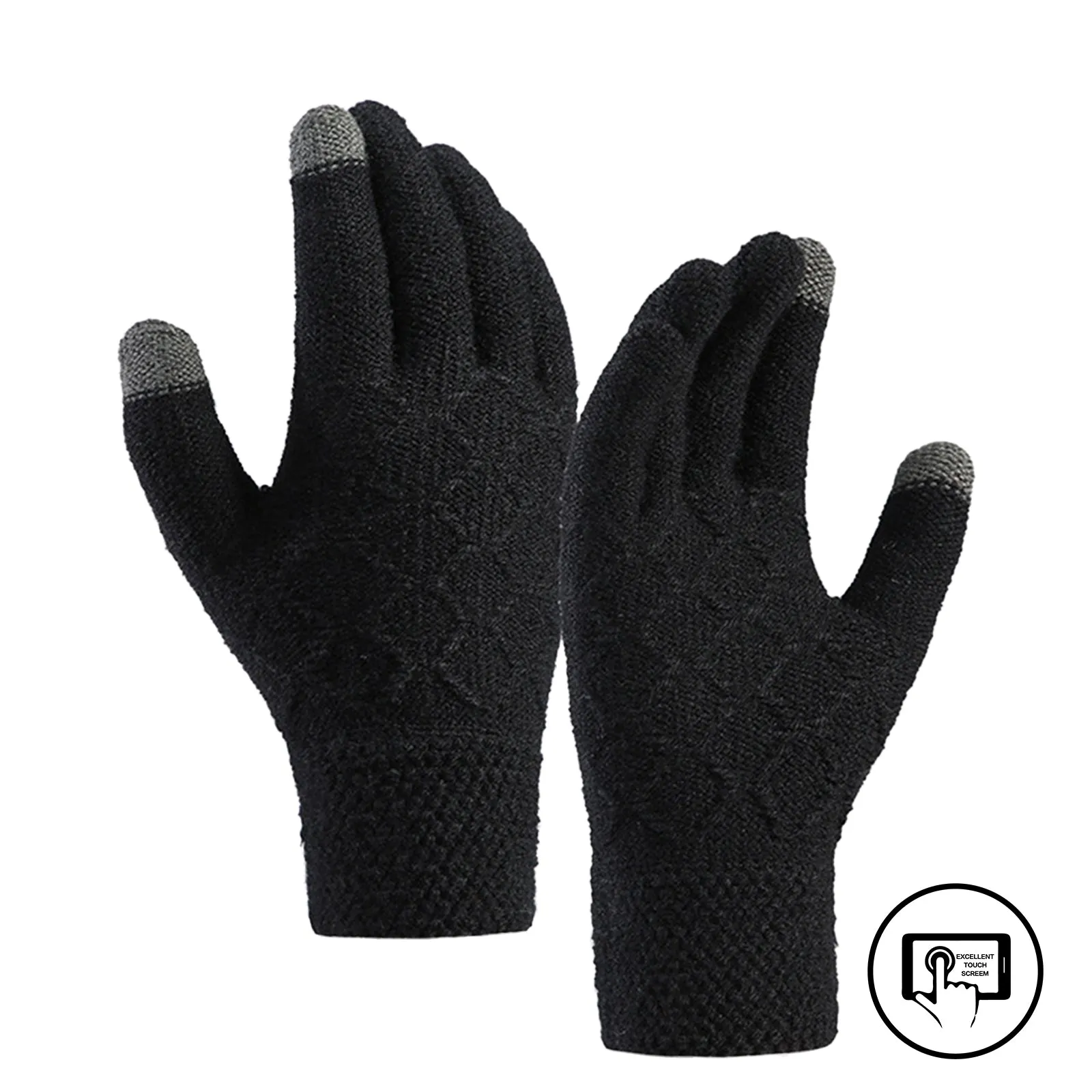 LOZENGE JACQUARD FLEECE THICKEN COLD-PROOF TOUCH SCREEN KNITTED GLOVES