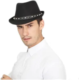 Men Cool Fedoras Summer Trilby Hat with Rivet Beach Straw Panama with Wide Brim Fashion Bowler Punk Jazz Costume Guy Hat