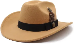 Men's Feather Fedora Wide Brim Hat Vintage Jazz Hat Couple Hat Western Cowboy Hat