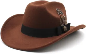 Men's Feather Fedora Wide Brim Hat Vintage Jazz Hat Couple Hat Western Cowboy Hat