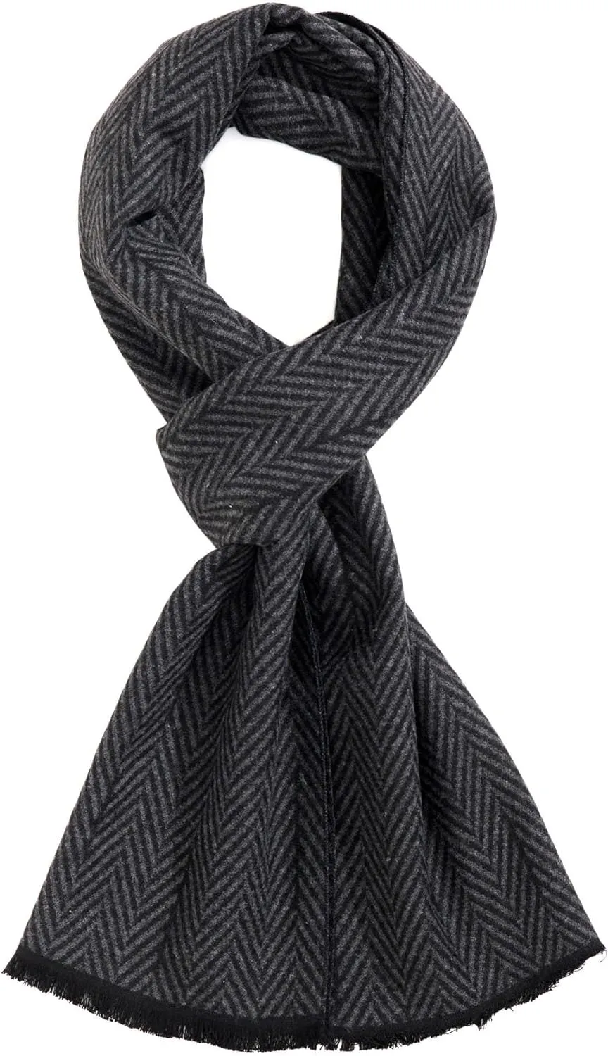 Men's Winter Warm Scarf Premium Cashmere Feel, Luxuriously Soft Long Plaid Pattern