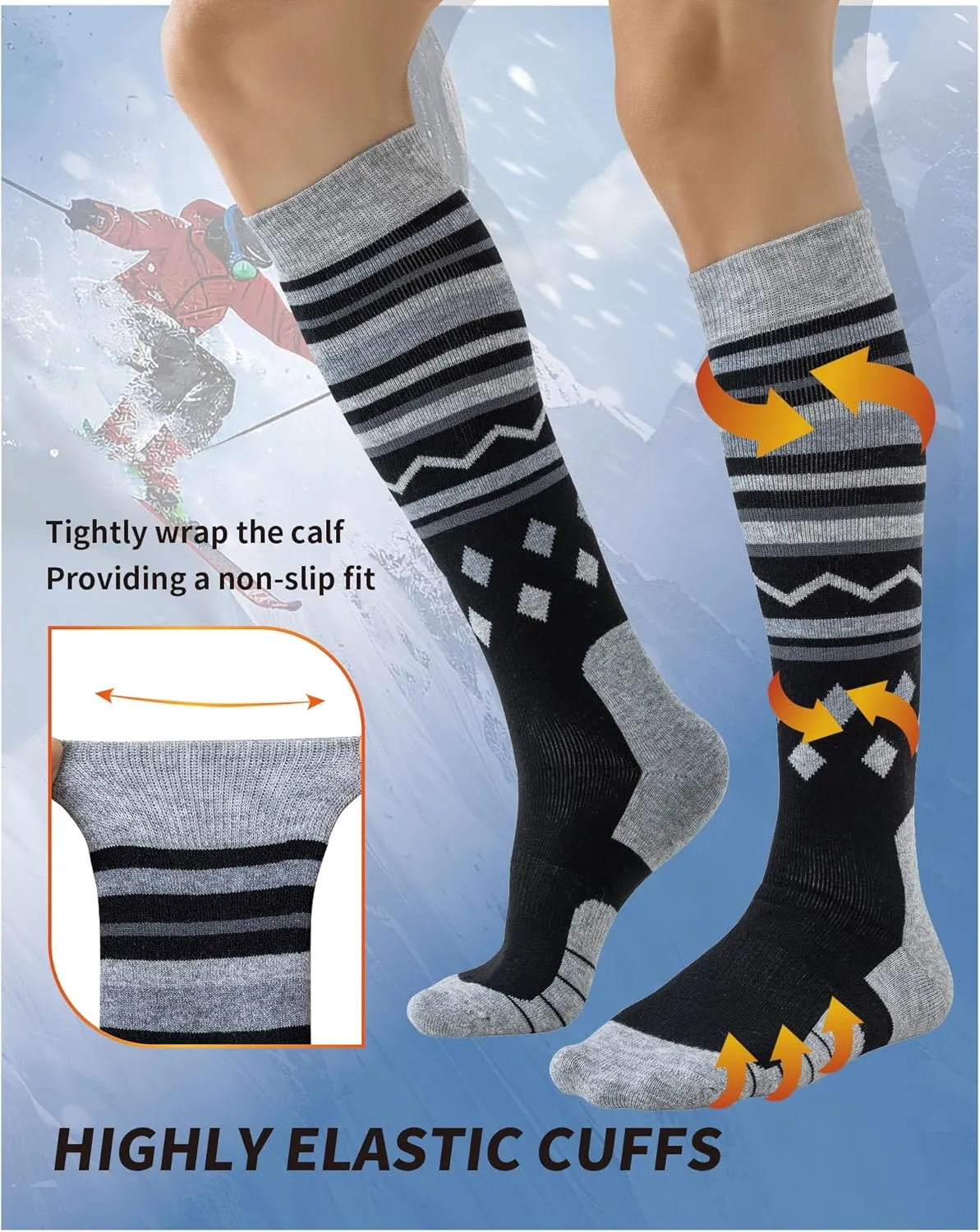 Merino Wool Ski Socks for Men Women, Thick Knee High Thermal Winter Snowboarding Socks with Exquisite Box