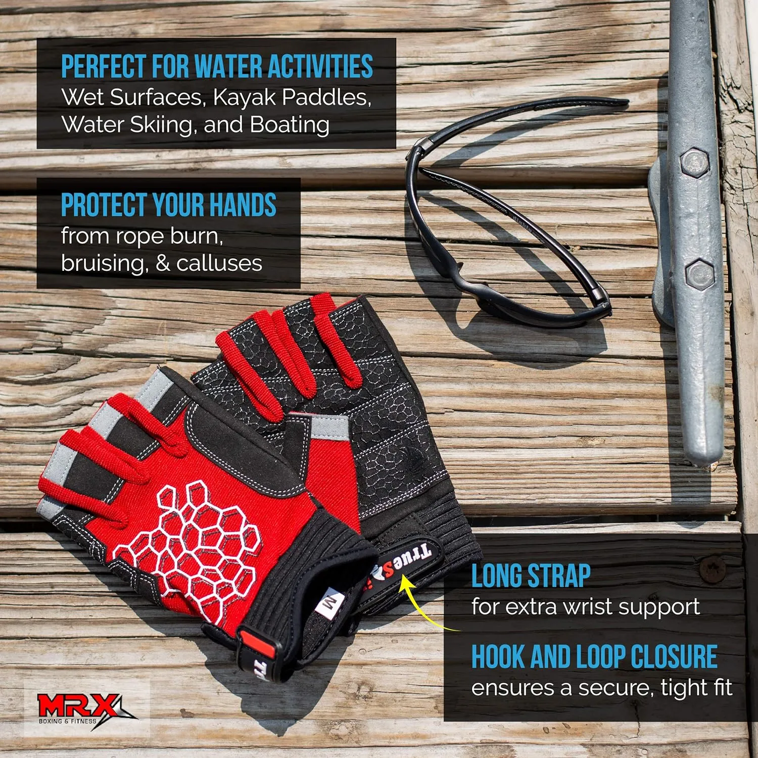 MRX BOXING & FITNESS Sailing Gloves Sticky Palm Gripy Glove Yachting Kayak Dinghy Fishing Short Finger Multi Colors (Black/Red, L)