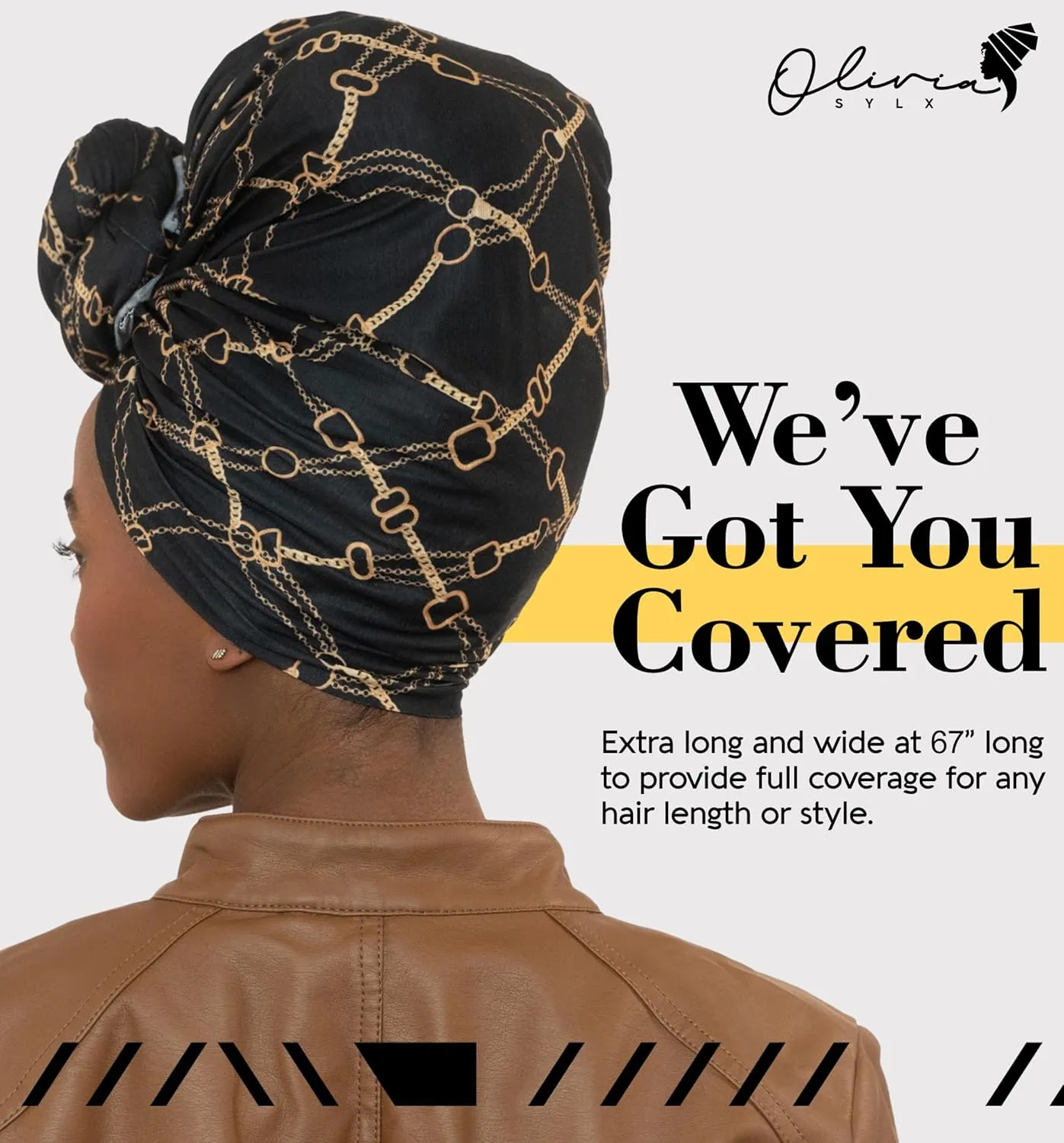 Olivia Sylx African Head Wraps for Black Women, Jersey Scarfs for Women Headwrap, Hair Scarf for Black Women, Soft & Stretchy - Chains