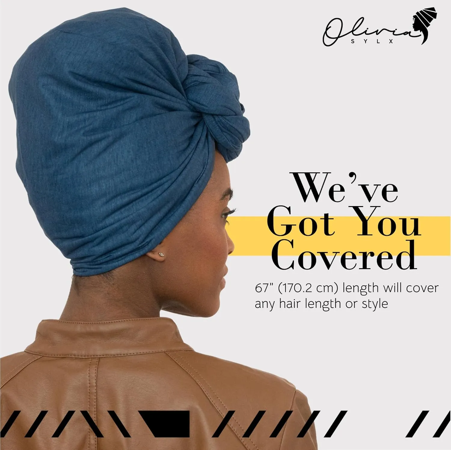Olivia Sylx African Head Wraps for Black Women - Jersey Scarfs Headwrap Woman Hair Scarf - Soft & Stretchy Ladies Turban Hairtie Scarves Multipack - Set of 6