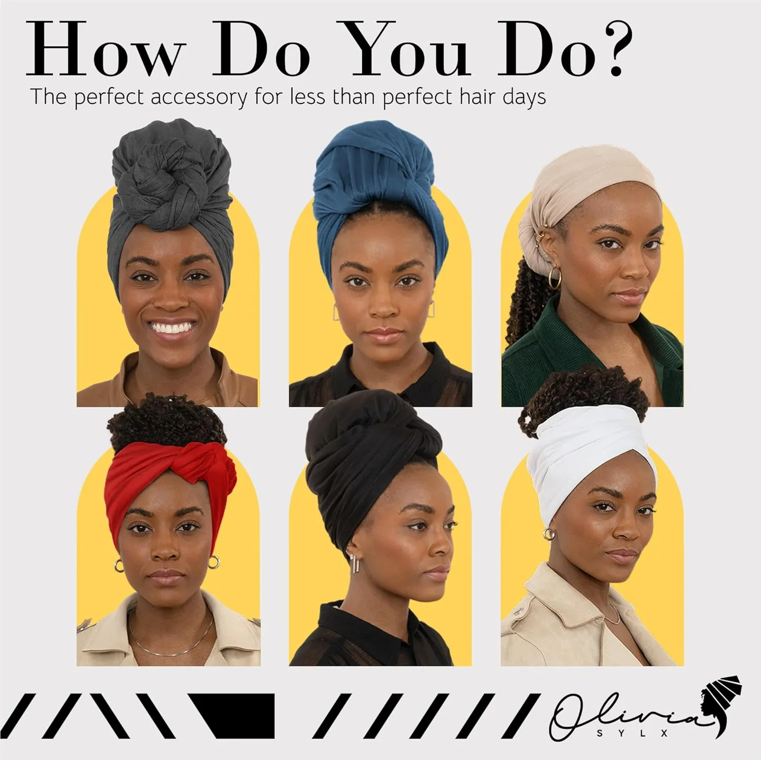 Olivia Sylx African Head Wraps for Black Women - Jersey Scarfs Headwrap Woman Hair Scarf - Soft & Stretchy Ladies Turban Hairtie Scarves Multipack - Set of 6