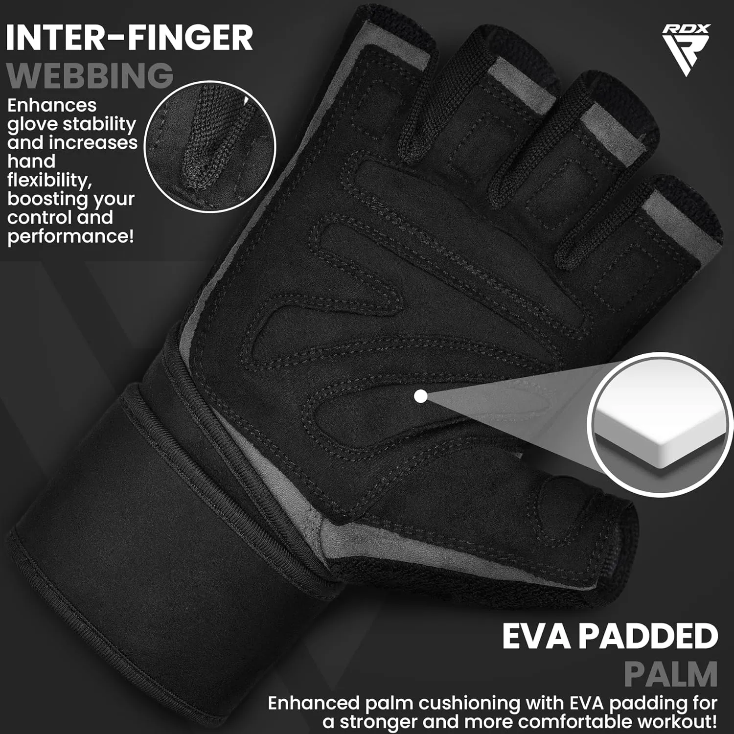 RDX Weight Lifting Workout Gloves with Wrist Support, 50 CM Long Wrist Straps, Anti Slip Padded Palm, Breathable Gym Grip for Fitness Training Powerlifting, Men Women Bodybuilding Exercise