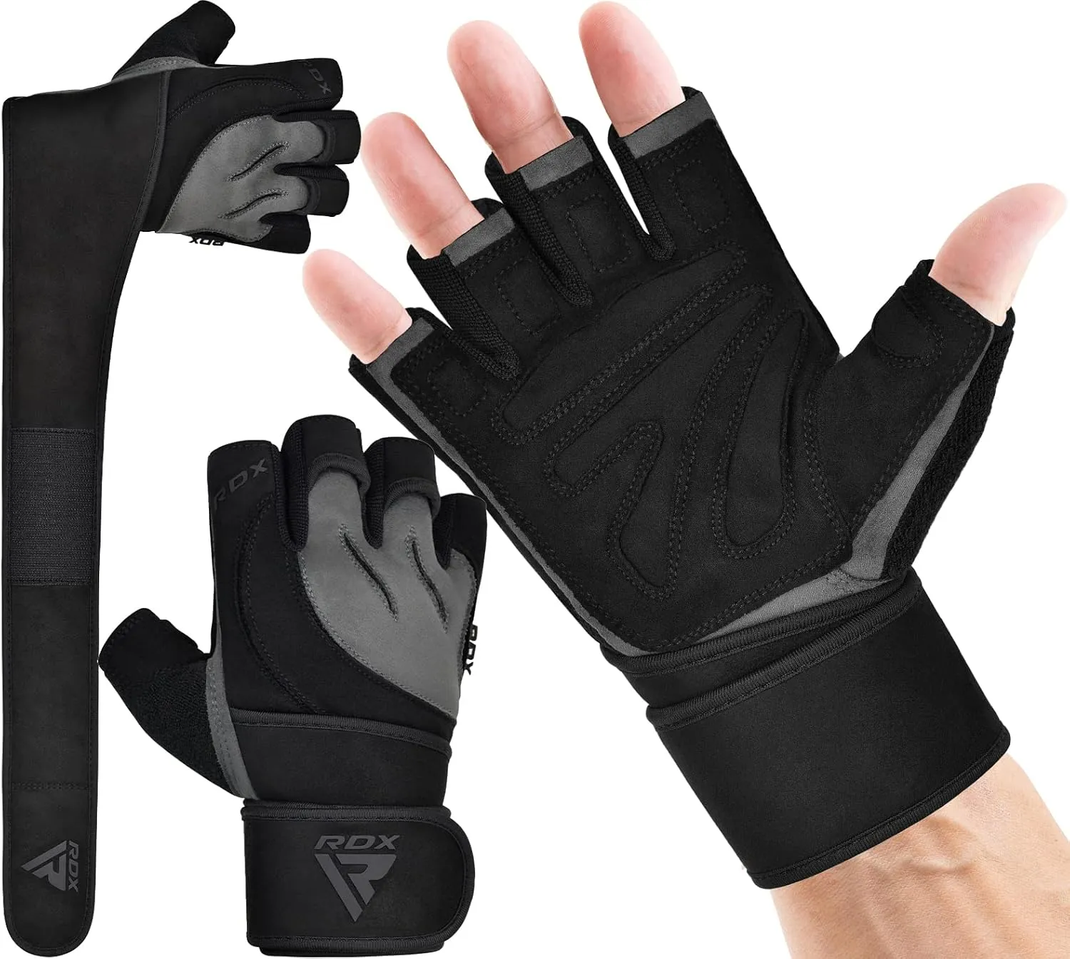 RDX Weight Lifting Workout Gloves with Wrist Support, 50 CM Long Wrist Straps, Anti Slip Padded Palm, Breathable Gym Grip for Fitness Training Powerlifting, Men Women Bodybuilding Exercise