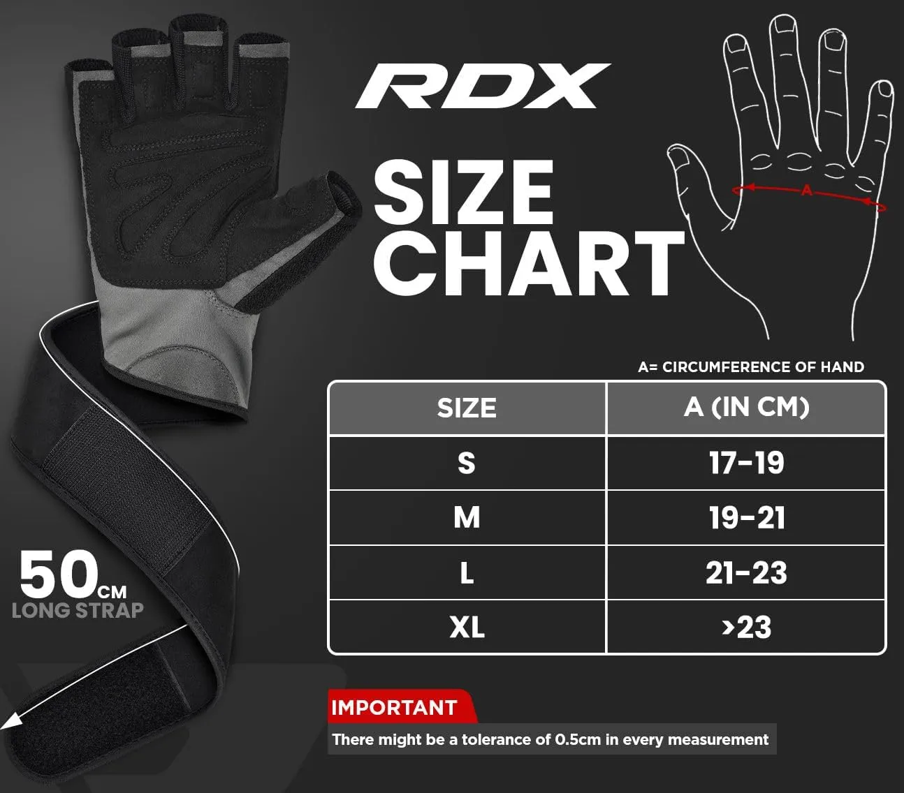 RDX Weight Lifting Workout Gloves with Wrist Support, 50 CM Long Wrist Straps, Anti Slip Padded Palm, Breathable Gym Grip for Fitness Training Powerlifting, Men Women Bodybuilding Exercise