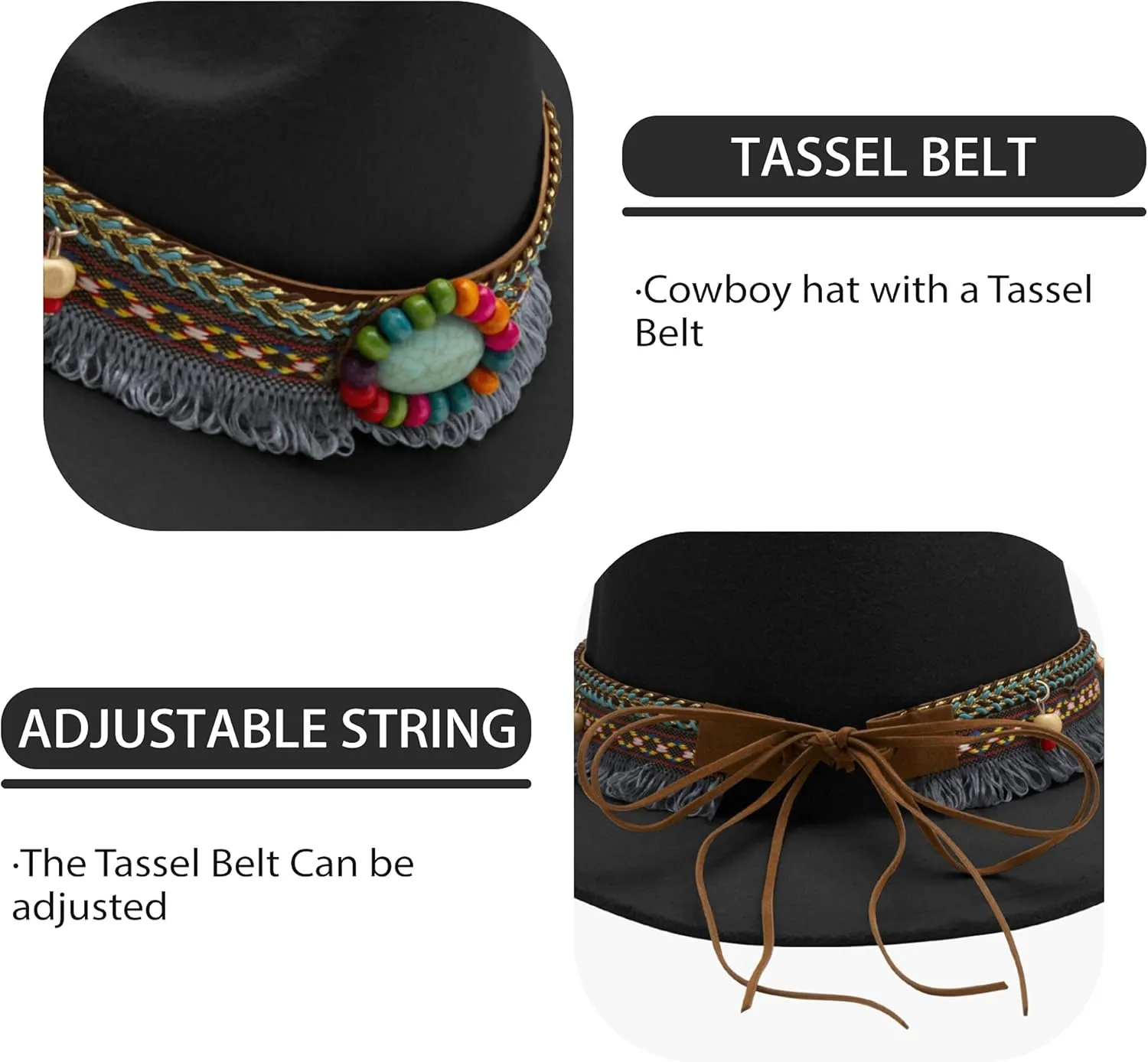 SAJUZEN Kids Cowboy hat with Bandanna, Toddler Baby Cowboy hat with Tassel Belt, Cowgirl hat for Girls