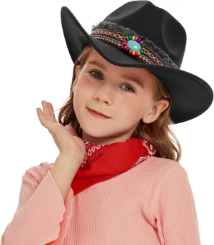 SAJUZEN Kids Cowboy hat with Bandanna, Toddler Baby Cowboy hat with Tassel Belt, Cowgirl hat for Girls