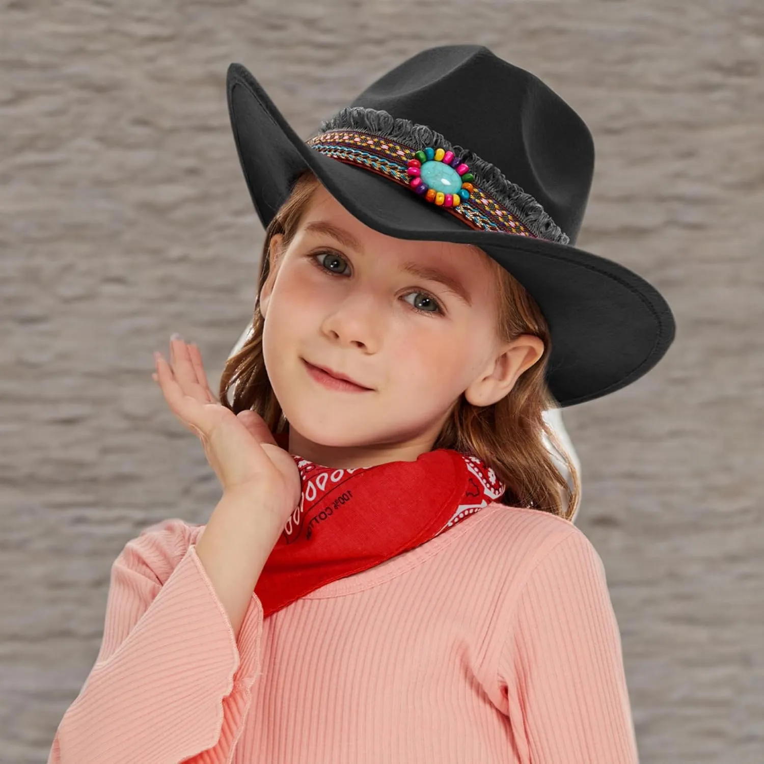 SAJUZEN Kids Cowboy hat with Bandanna, Toddler Baby Cowboy hat with Tassel Belt, Cowgirl hat for Girls