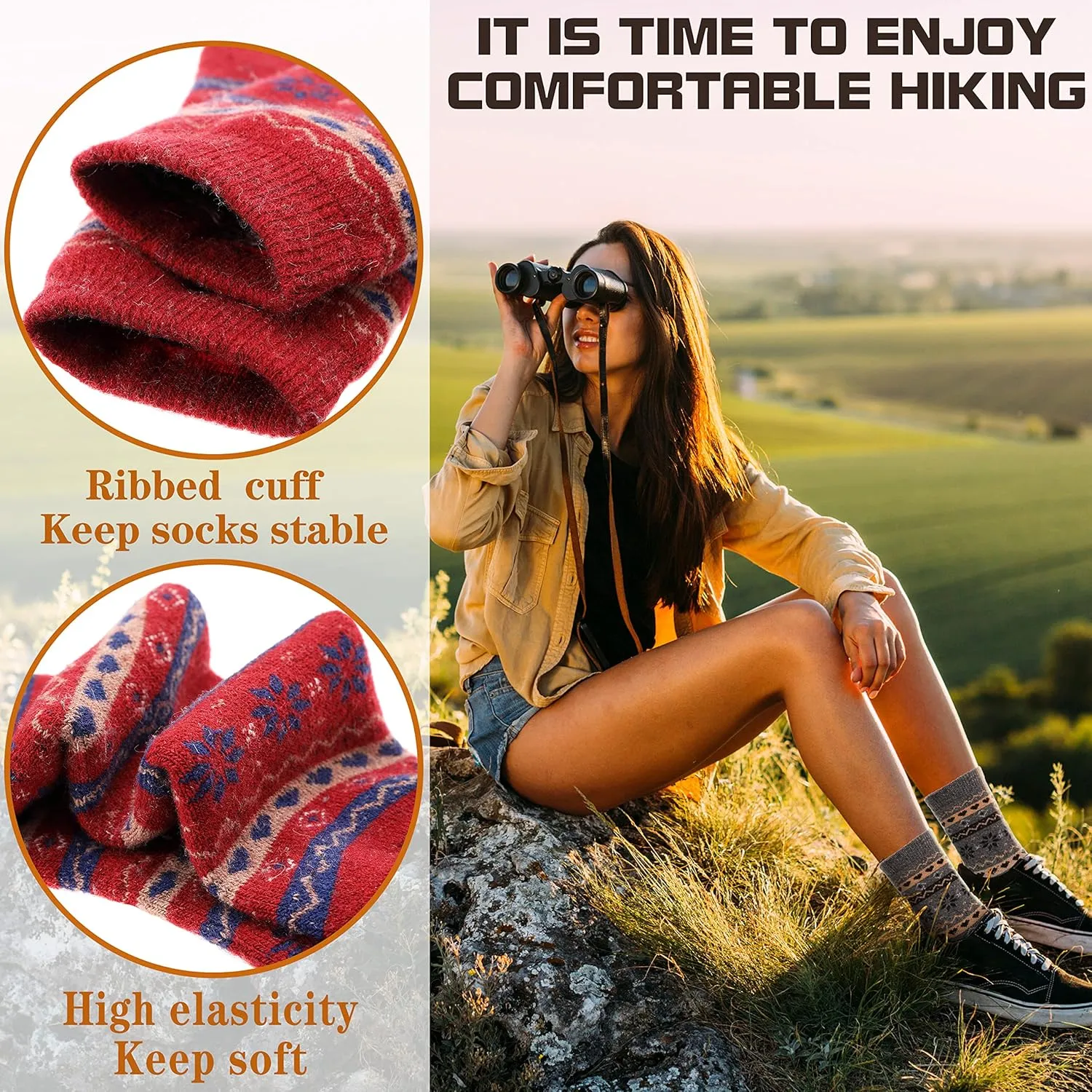 Sandsuced 5 Pack Merino Wool Hiking Socks for Women Warm Winter Thick Thermal Cozy Boot Work Soft Ladies Socks