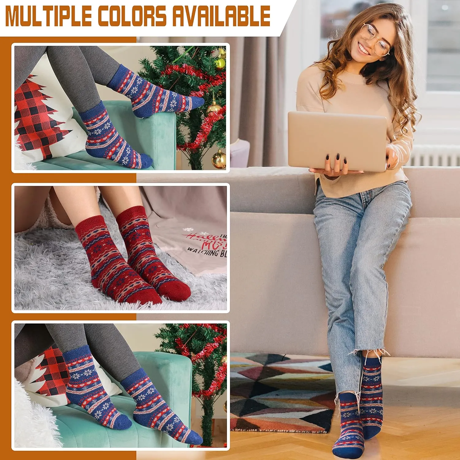 Sandsuced 5 Pack Merino Wool Hiking Socks for Women Warm Winter Thick Thermal Cozy Boot Work Soft Ladies Socks